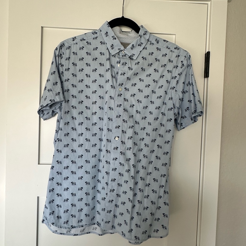 Ted Baker Blue Elephant Print Casual Button Down Shirt